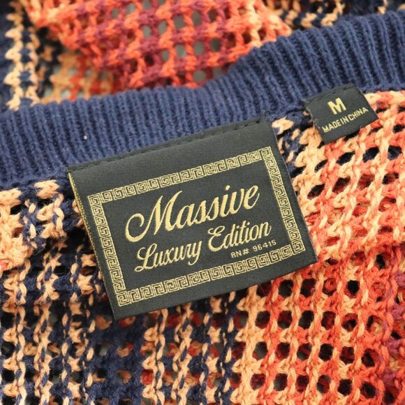 Massive Luxury Edition Men M Crochet Knit Button Down Collared Shirt Top Orange - Picture 6 of 7